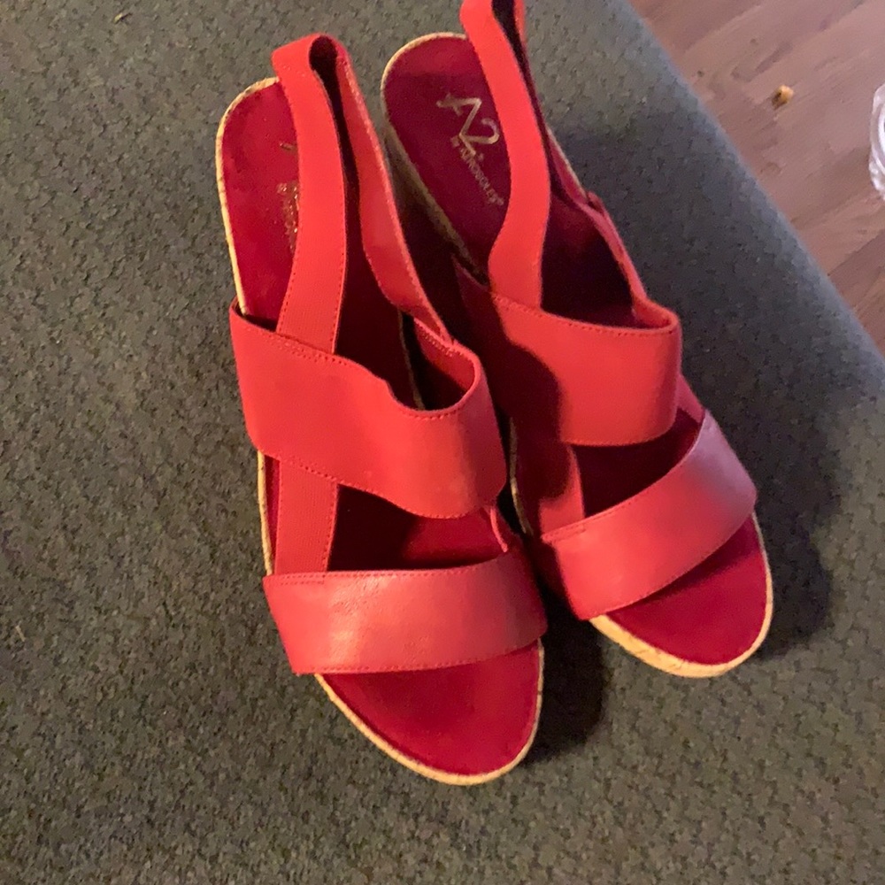 Gorgeous red and tan wedges!